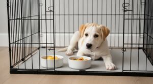 Positive reinforcement during puppy crate training with food